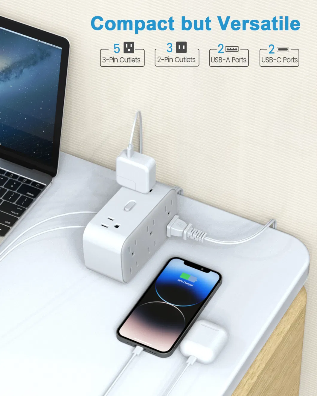 Premium Power Strip with Surge Protection and USB Ports